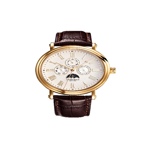 ARIES GOLD URBAN KENSINGTON GOLD STAINLESS STEEL G 101 G-W BROWN LEATHER STRAP MEN'S WATCH
